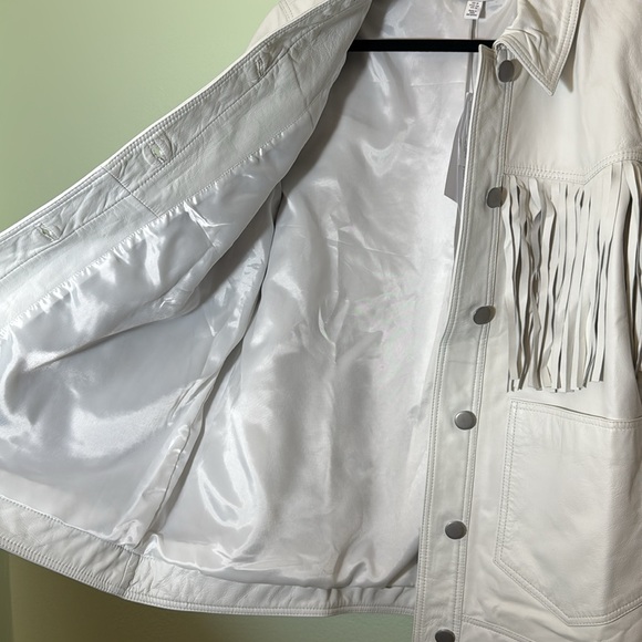 Topshop Roy fringed white leather jacket US size 12 - Picture 9 of 16